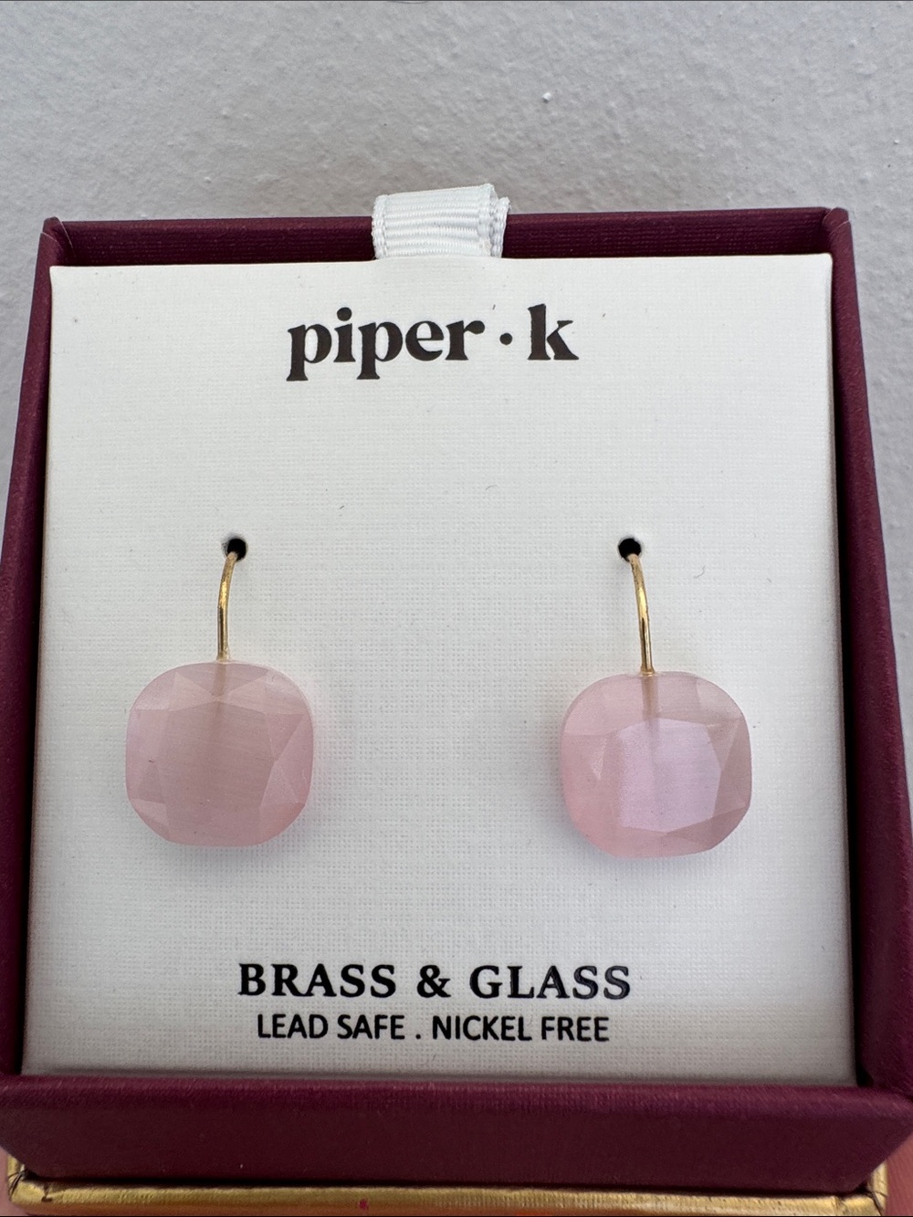 Piper Rose Pink Faceted Glass Drop Earrings with Brass Hooks